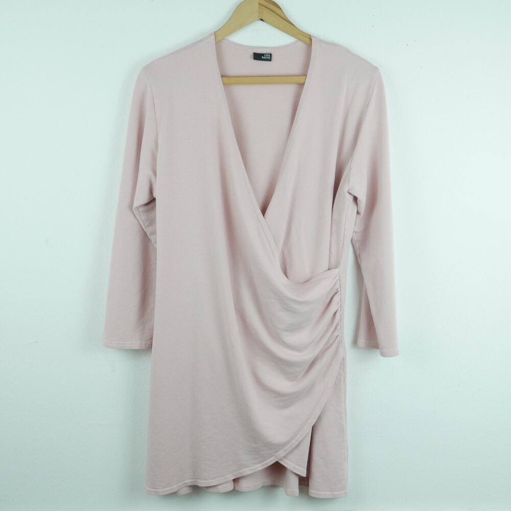 Lisa Bayne Large Tunic Top Faux Wrap Balletcore Powder Pink Lagenlook Minimal‎